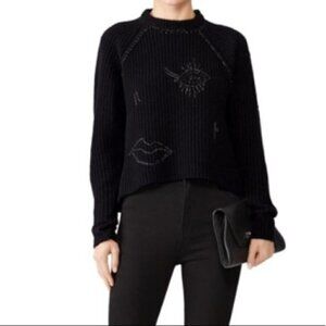 (nude) Black Embroidered Knit Face Sweater Italian 42 / US 6 Nude